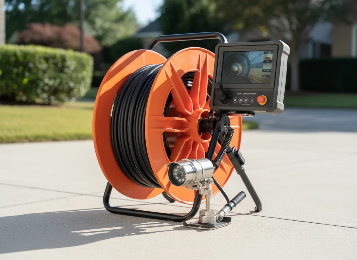 Sewer inspection camera reel and monitor